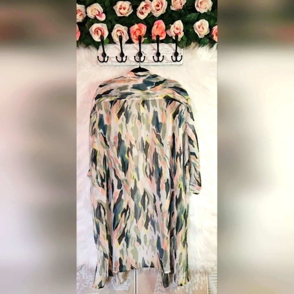 Junarose Romantic Crepe Button-Up Longline Kimono Blouse (NWOT) - Picture 3 of 6